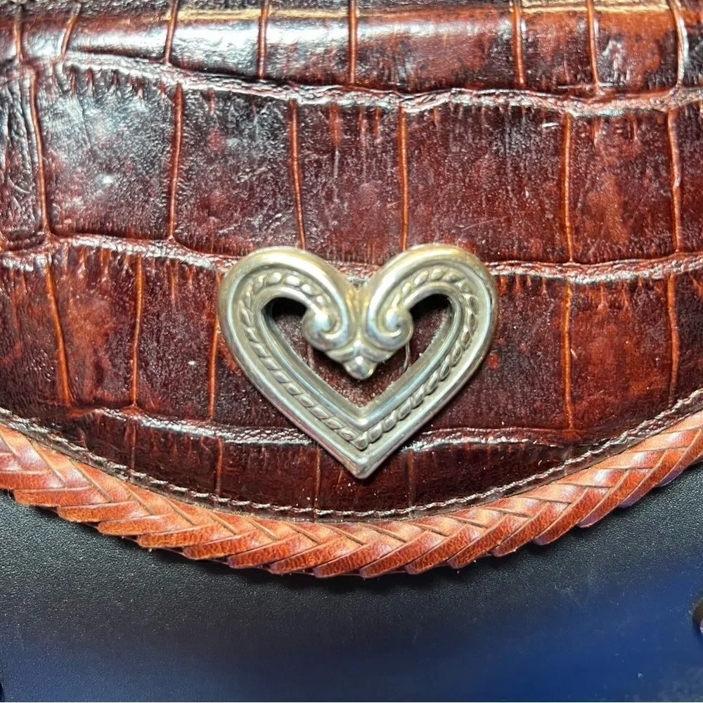 Vintage Brighton April Heart Leather Handbag Brown Black‎ Top Handle Purse